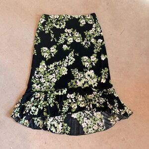 Susan Lawrence Black and Green Floral High Low Skirt